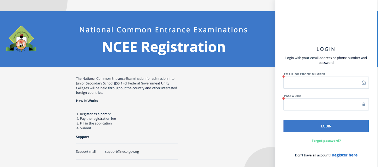 NECO NCEE Registration Form 2024/2025 Portal, Price & Dates APPLY