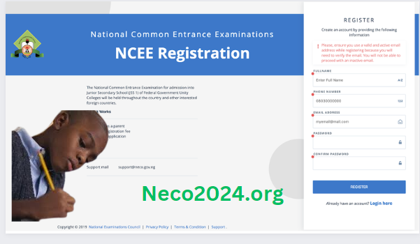 NECO NCEE Registration Form 2024