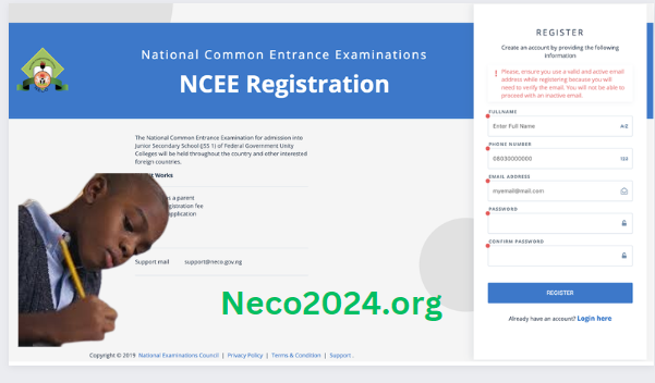 NECO NCEE Registration Form 2024