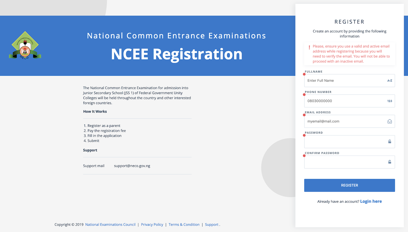 NECO NCEE Registration Form 2024/2025 Portal, Price & Dates APPLY